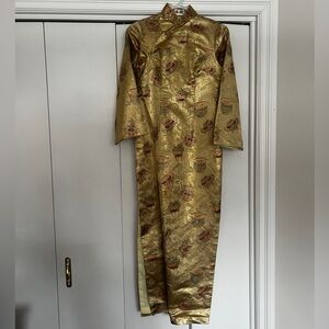 Vintage Gold Brocade Mandarin Collar Cheongsam Dress XS